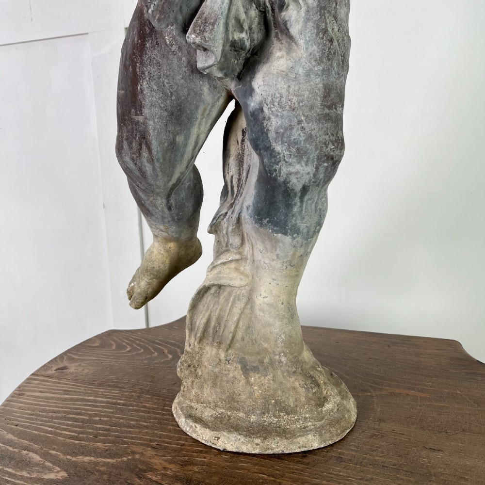 Large 19th C. Lead Water Fountain Figure of Boy with Fish View VII