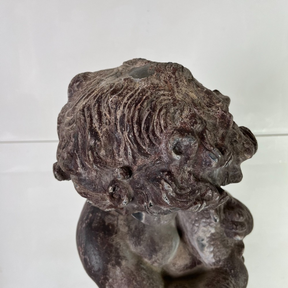 Large 19th C. Lead Water Fountain Figure of Boy with Fish View VIII