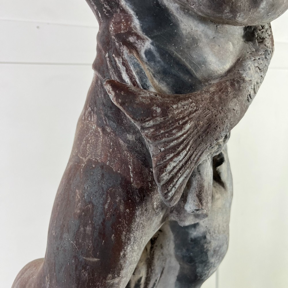 Large 19th C. Lead Water Fountain Figure of Boy with Fish View IX