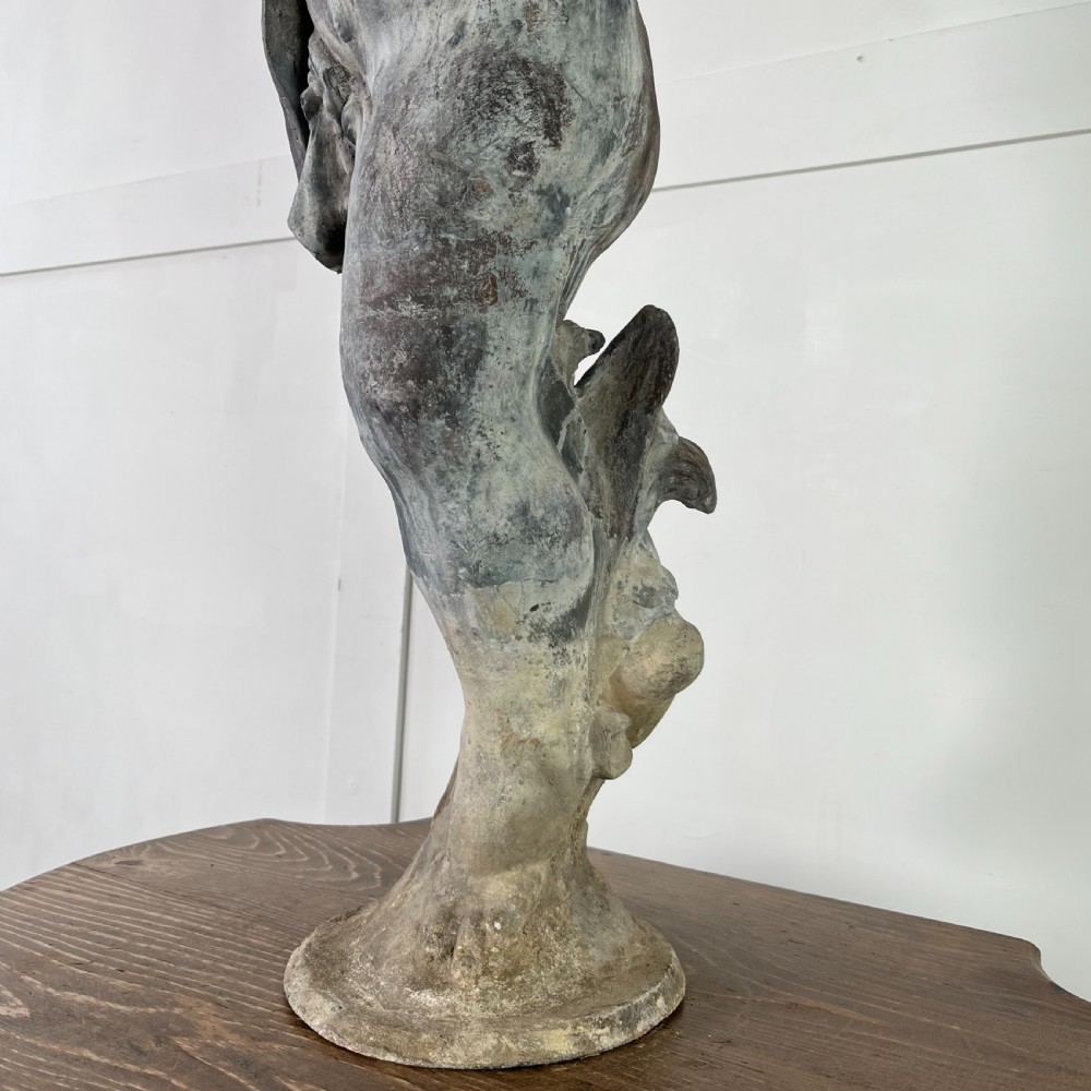 Large 19th C. Lead Water Fountain Figure of Boy with Fish View XIV
