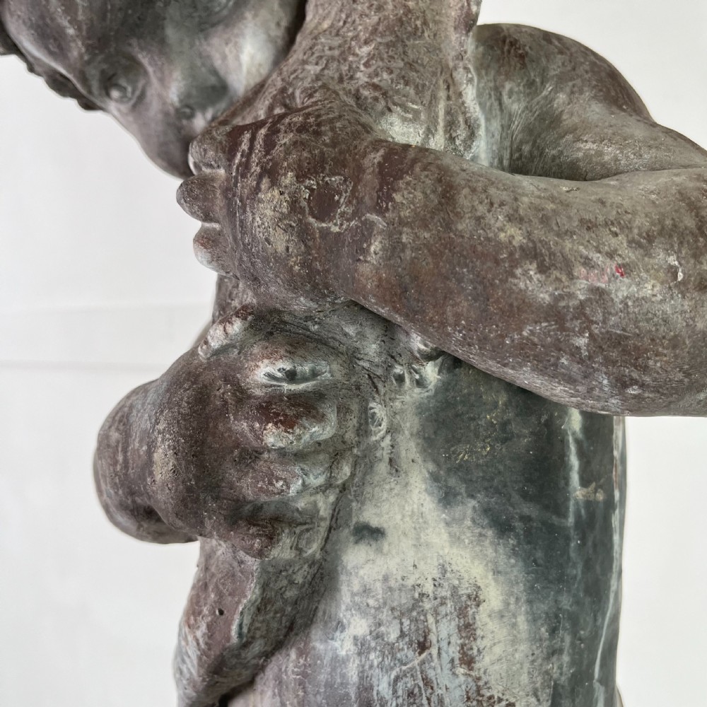 Large 19th C. Lead Water Fountain Figure of Boy with Fish View XV