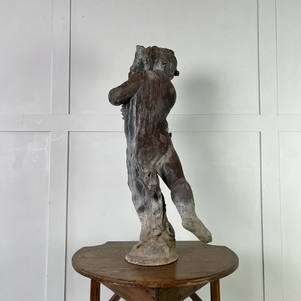 Large 19th C. Lead Water Fountain Figure of Boy with Fish View XVI