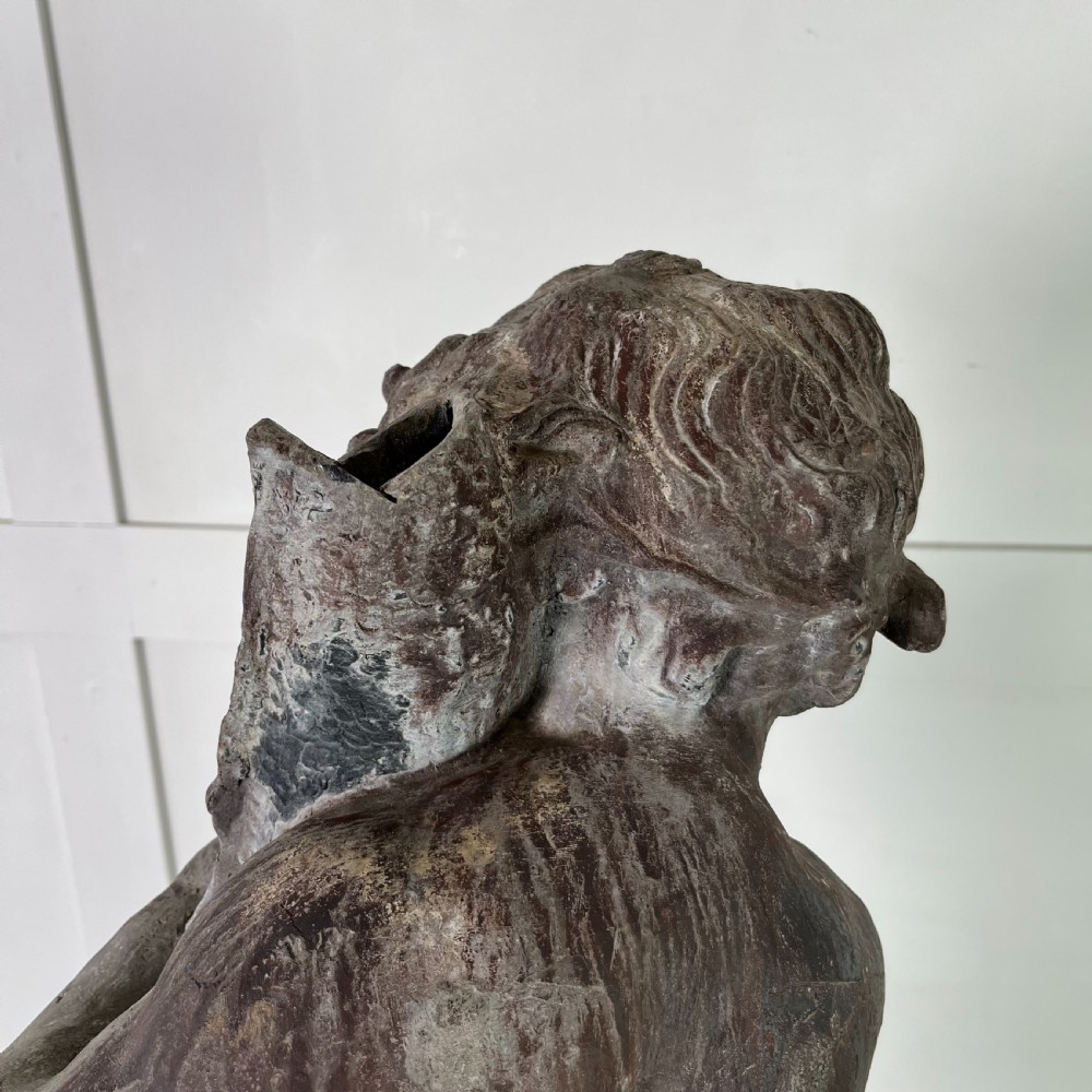 Large 19th C. Lead Water Fountain Figure of Boy with Fish View XVIII