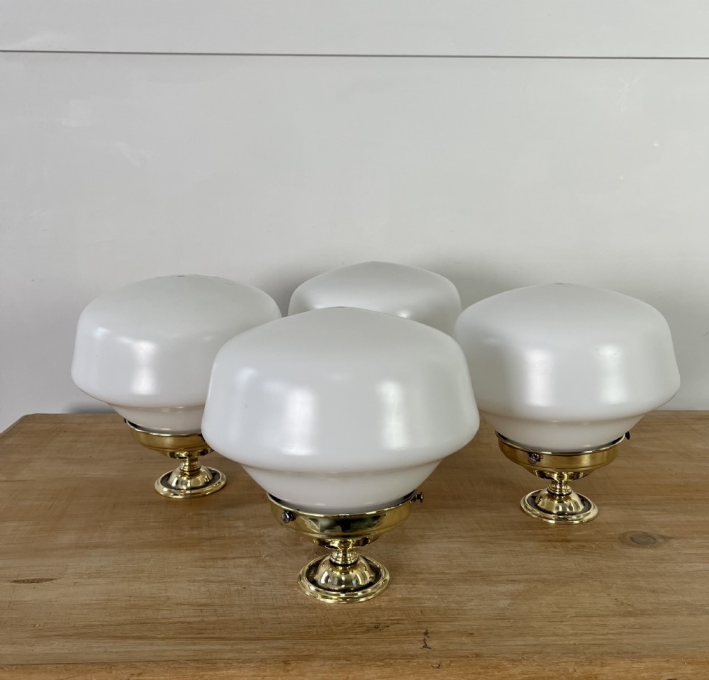 Set of 4 Early 20th C. Opalne Ceiling Lights