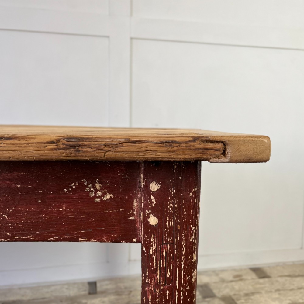 19th C. French Painted Pine Kitchen Table View X