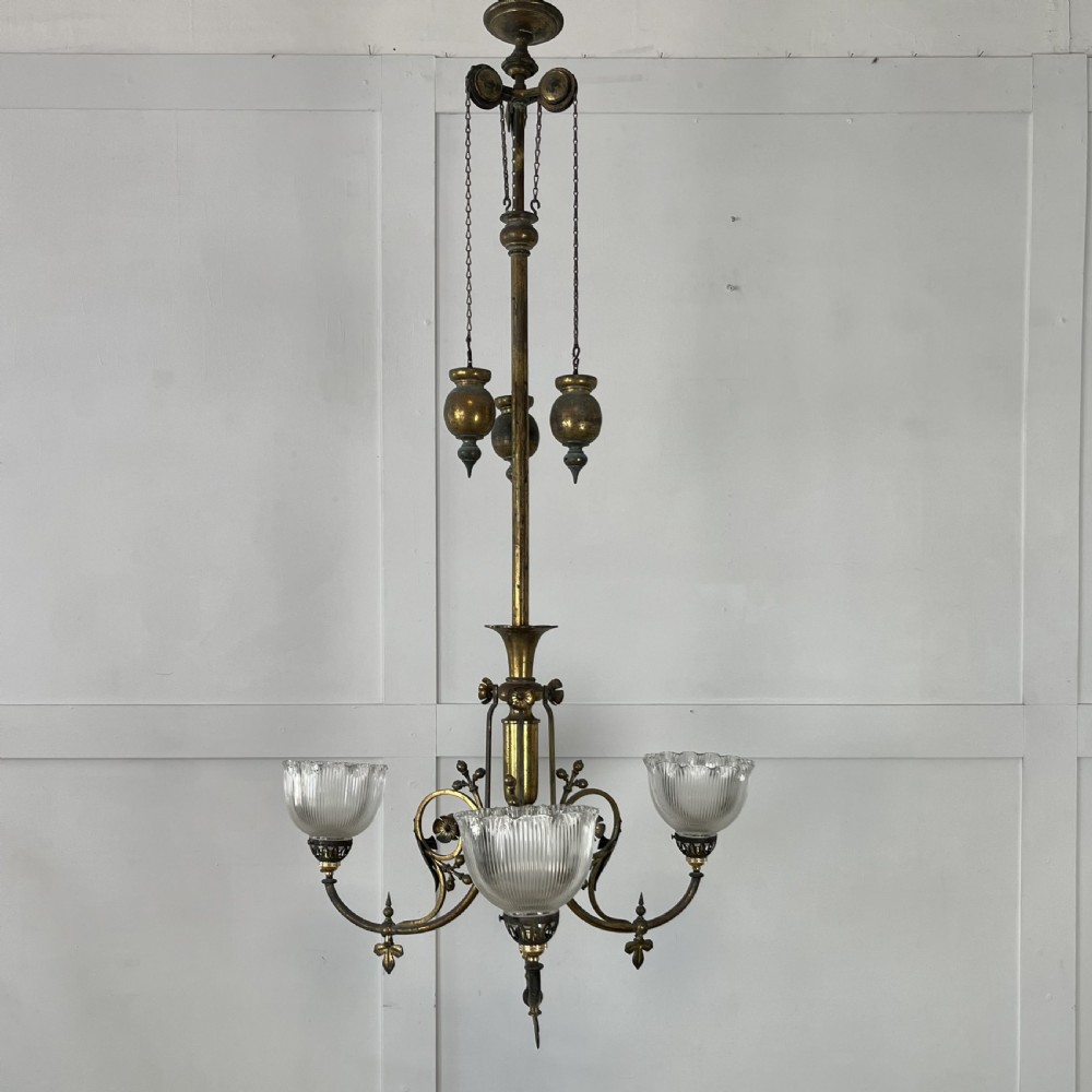 Victorian Converted Gilded Brass Chandelier