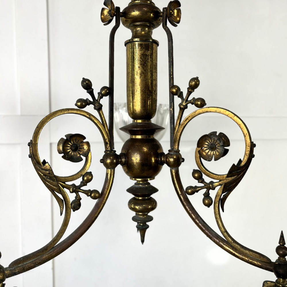 Victorian Converted Gilded Brass Chandelier View II