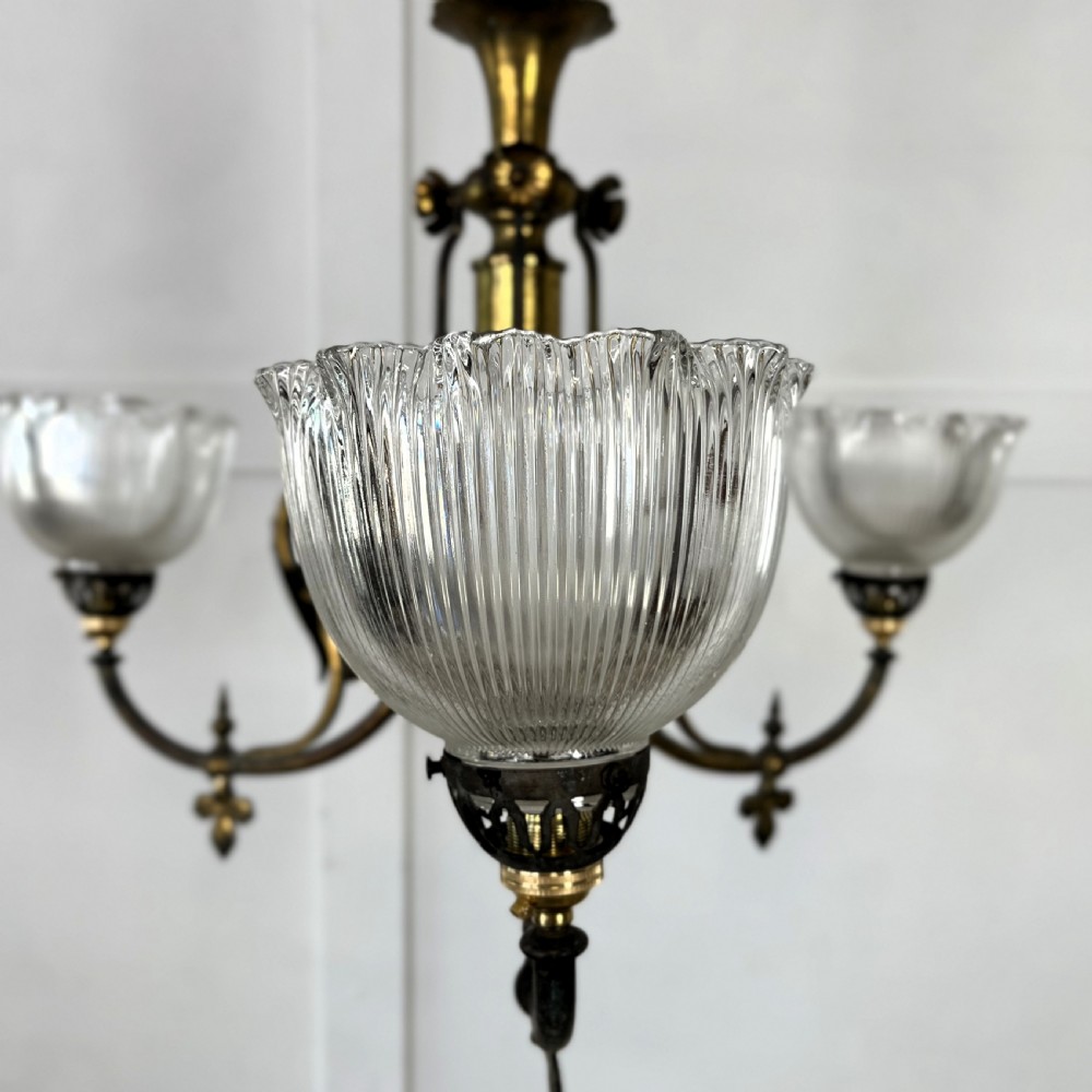 Victorian Converted Gilded Brass Chandelier View VII