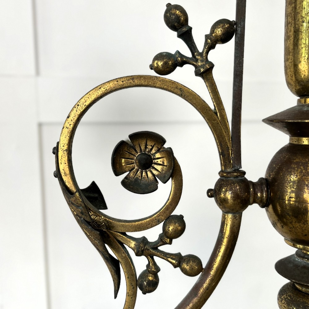 Victorian Converted Gilded Brass Chandelier View IX