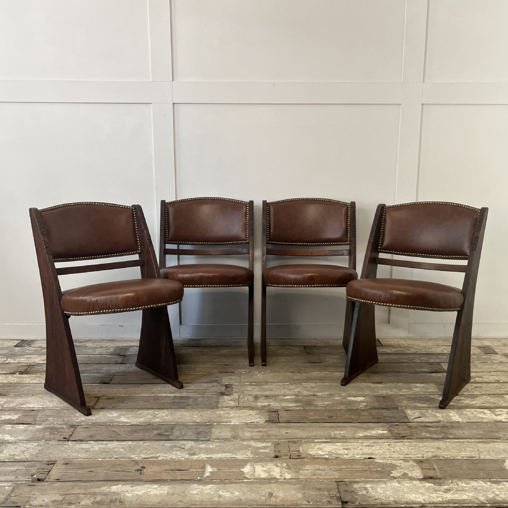 Set of 4 Art Deco Oak Chairs by Ebenezer Gomme