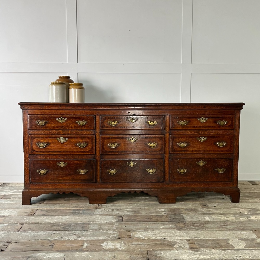 18th C. Oak Nine Drawer Dresser Base