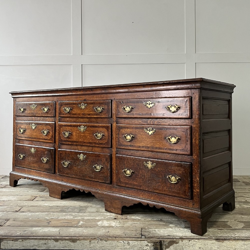 18th C. Oak Nine Drawer Dresser Base View II