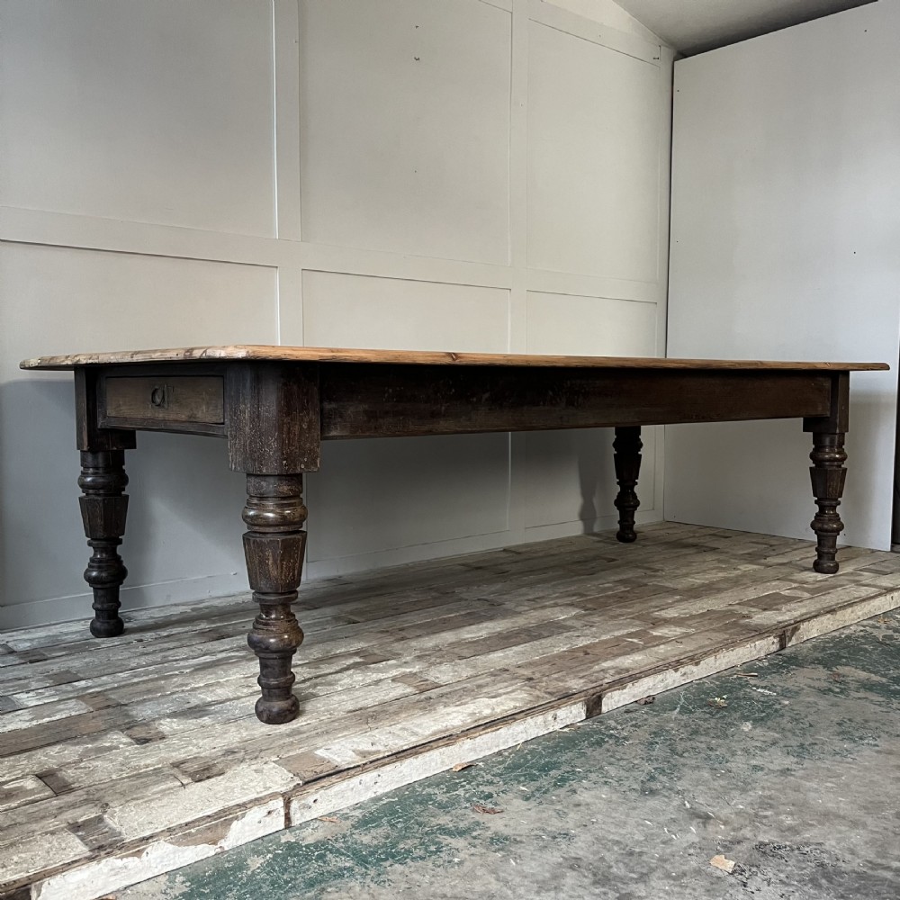 Very Large Victorian Pine Country House Kitchen Table View III