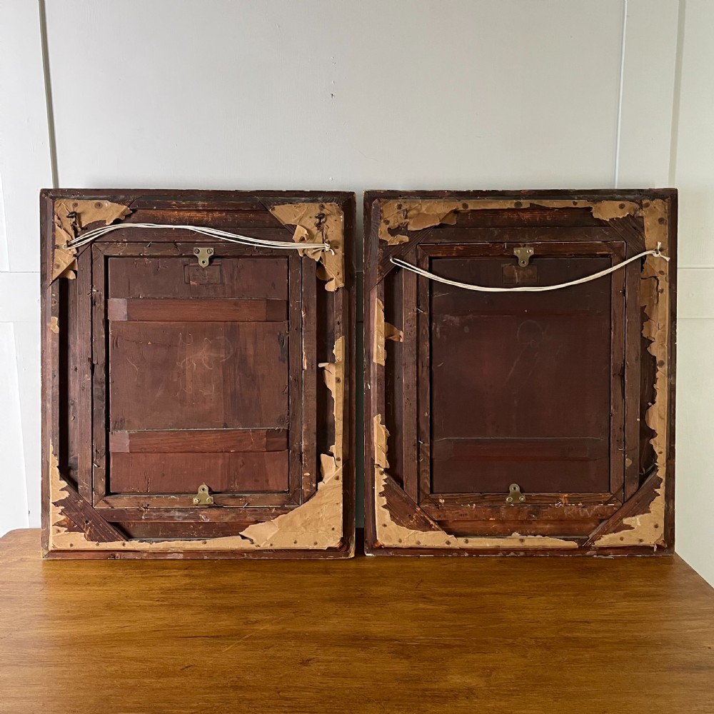 A pair of matching 19th-century oil paintings on board depicting rural peasant scenes in ornate carved gold gilt frames. View XXII