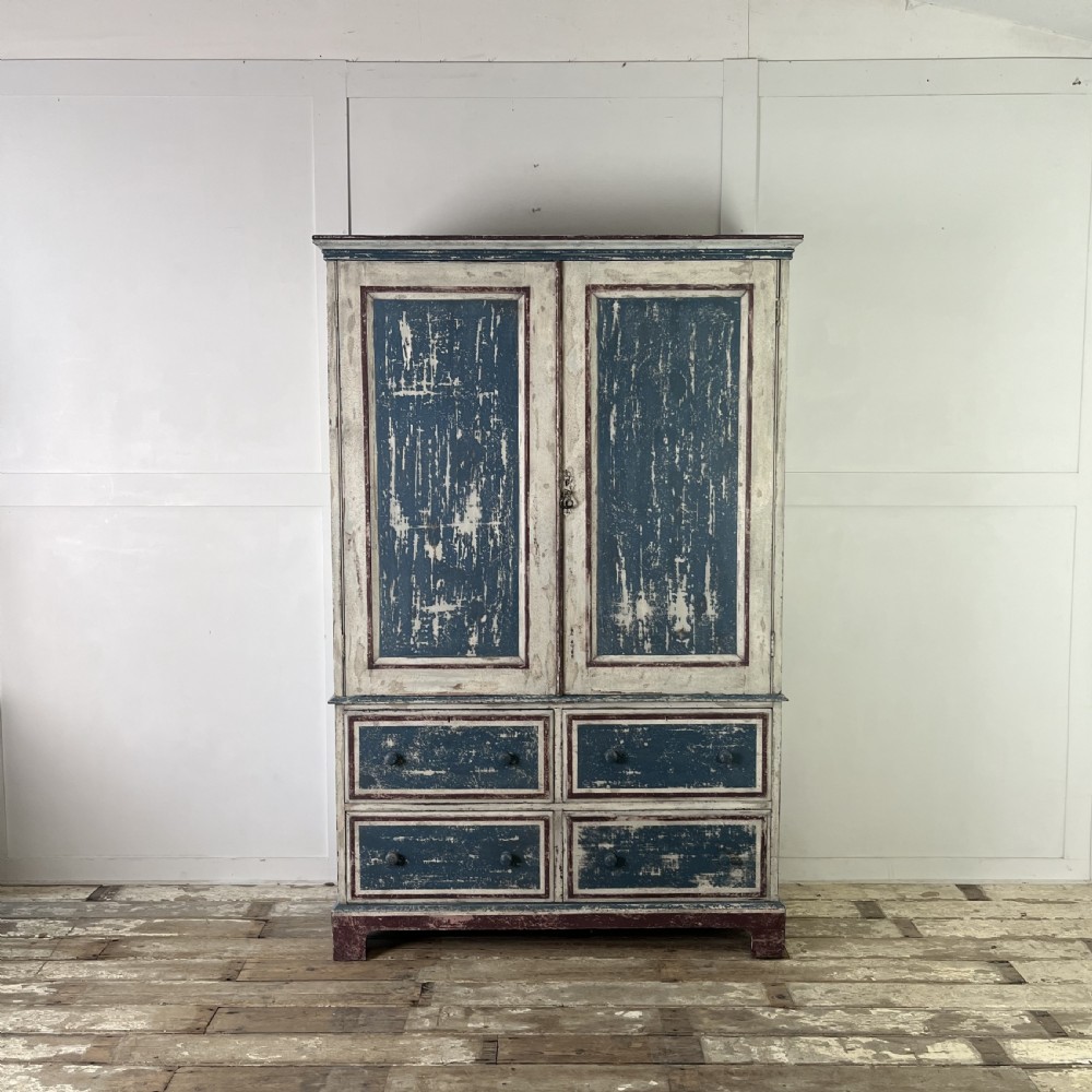 19th C. Painted Pine Linen Cupboard
