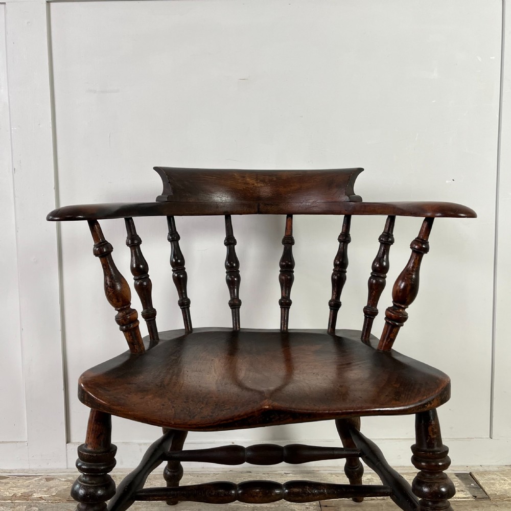 Pair of Victorian Elm Smokers Bow Chairs View II