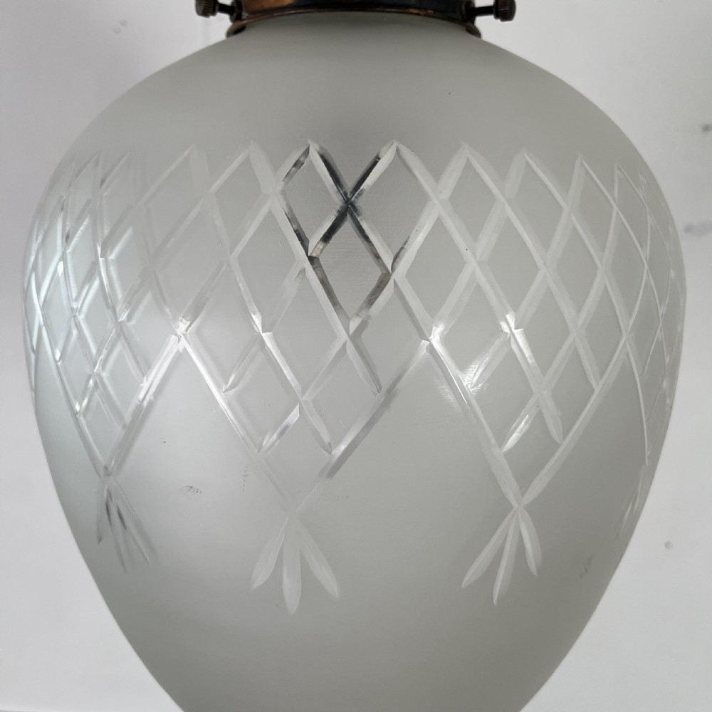 Very Large Edwardian Etched Glass Pendant Light View IV
