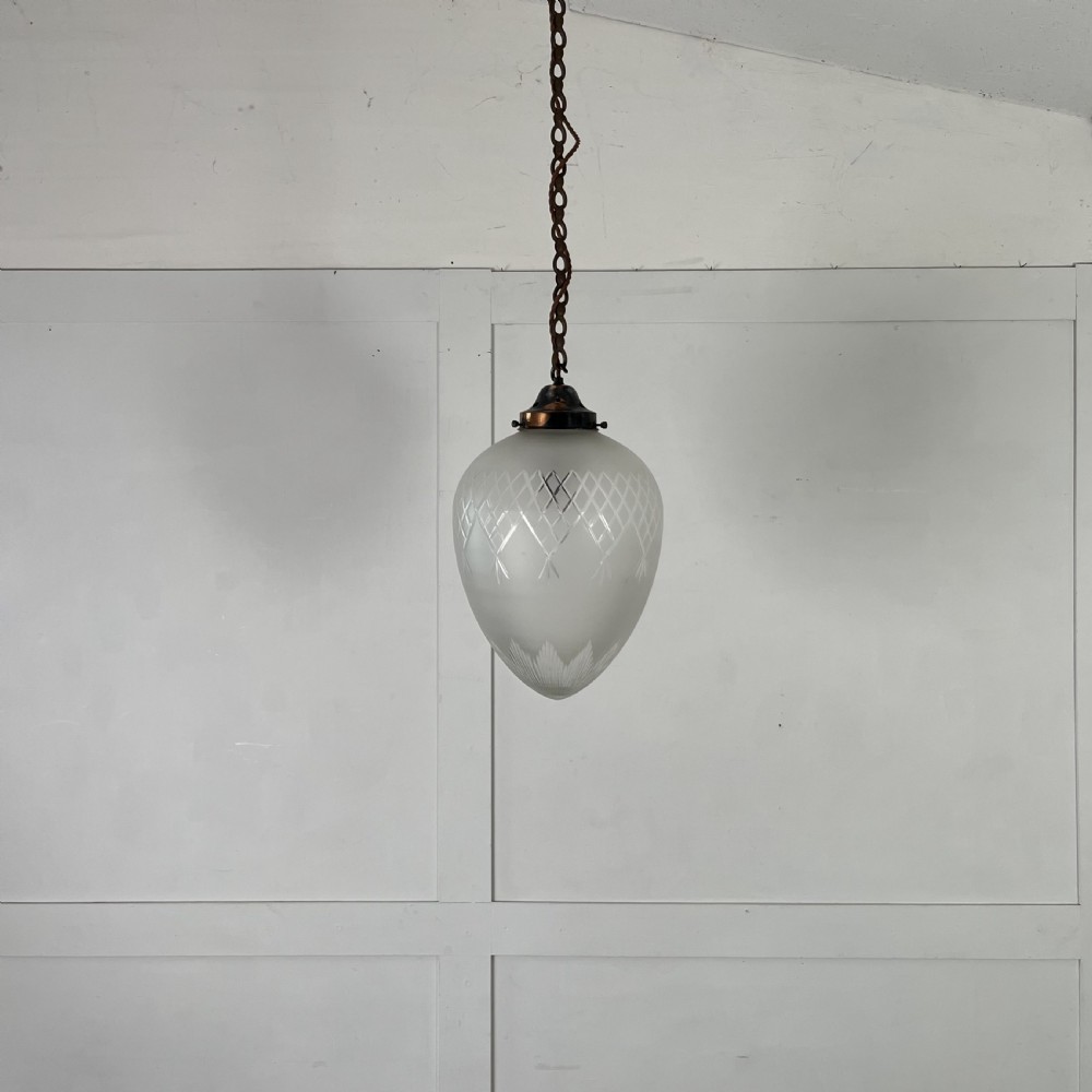 Very Large Edwardian Etched Glass Pendant Light View VI