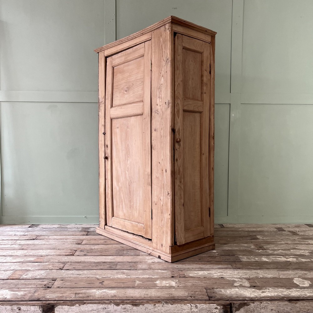 An 18th-century Welsh standing elm food cupboard featuring twin panelled doors open to reveal multiple interior shelves set against a pale background. View VII