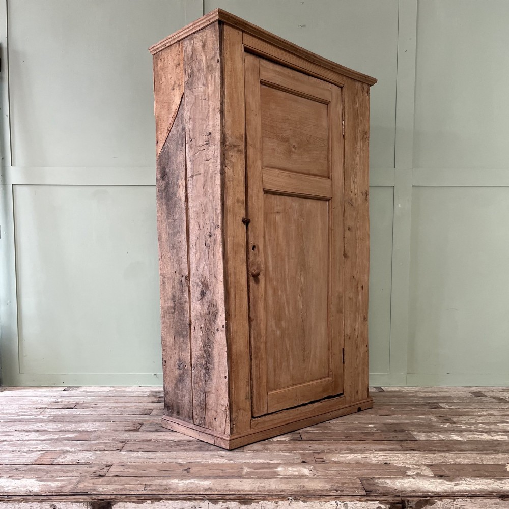An 18th-century Welsh standing elm food cupboard featuring twin panelled doors open to reveal multiple interior shelves set against a pale background. View XV