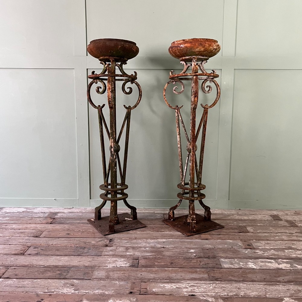 Pair of Tall Antique Victorian Wrought Iron Jardiniere Plant Stands