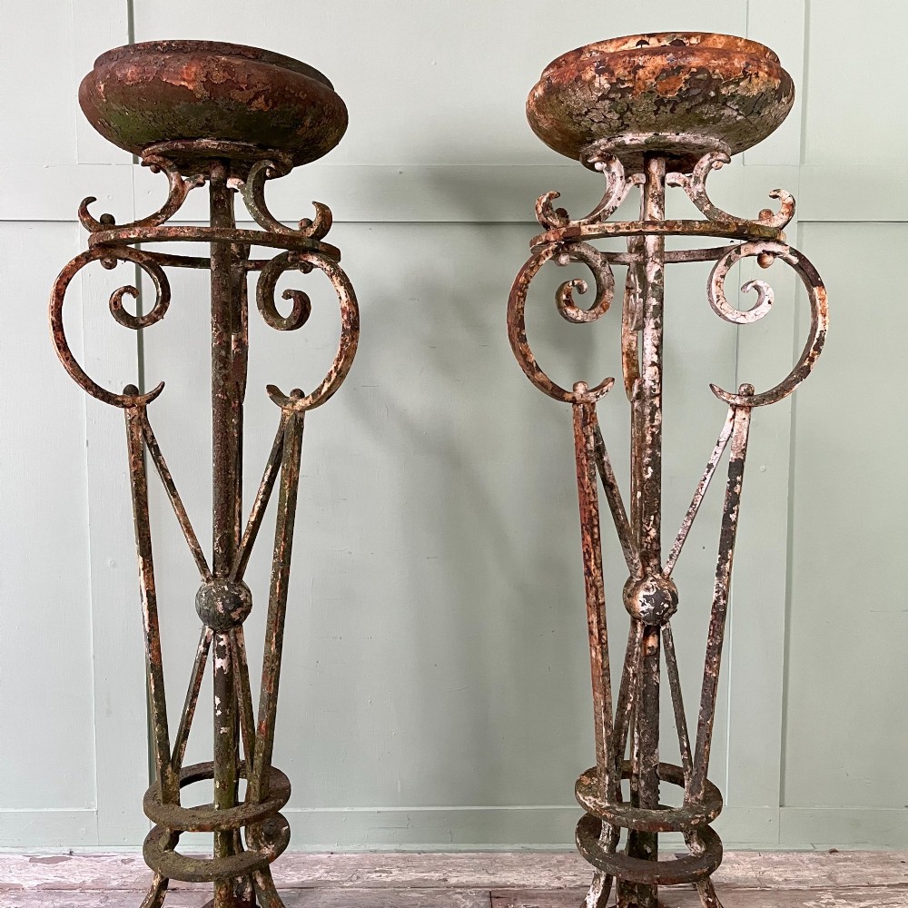 Pair of Tall Antique Victorian Wrought Iron Jardiniere Plant Stands View X