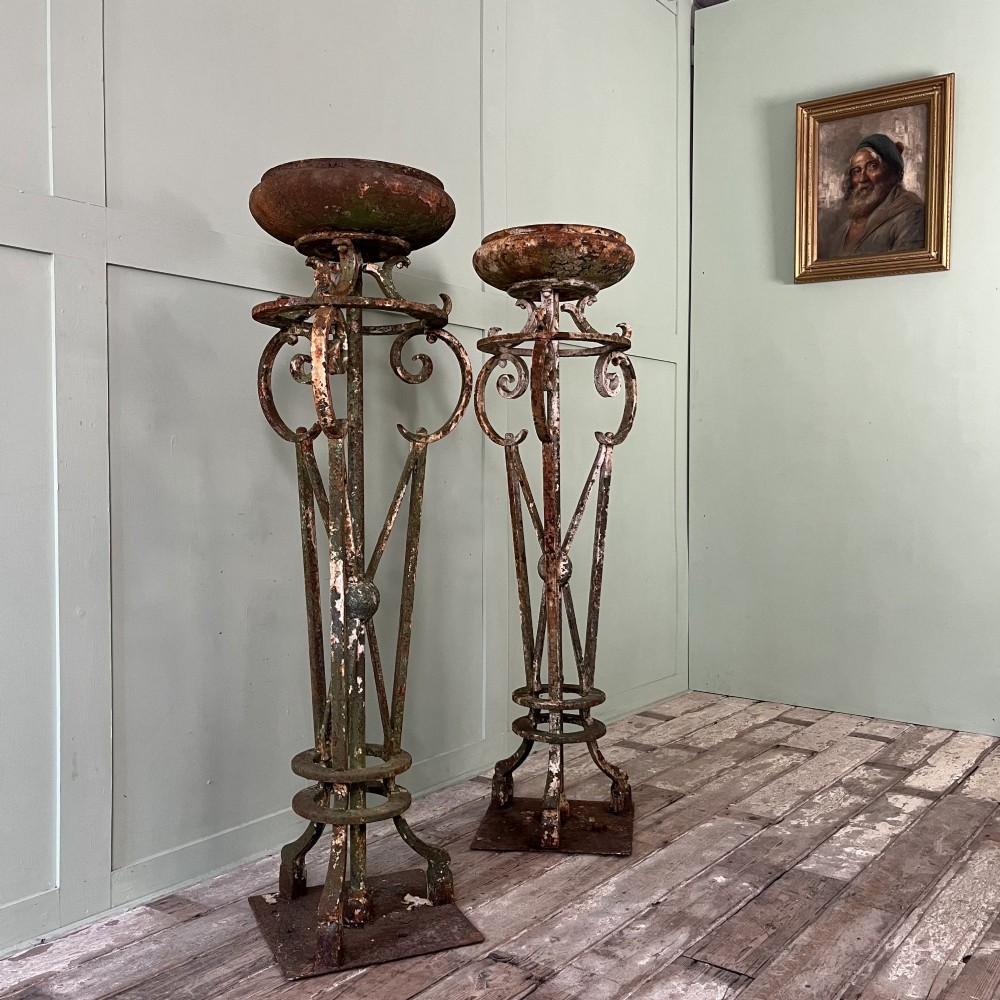 Pair of Tall Antique Victorian Wrought Iron Jardiniere Plant Stands View XIV