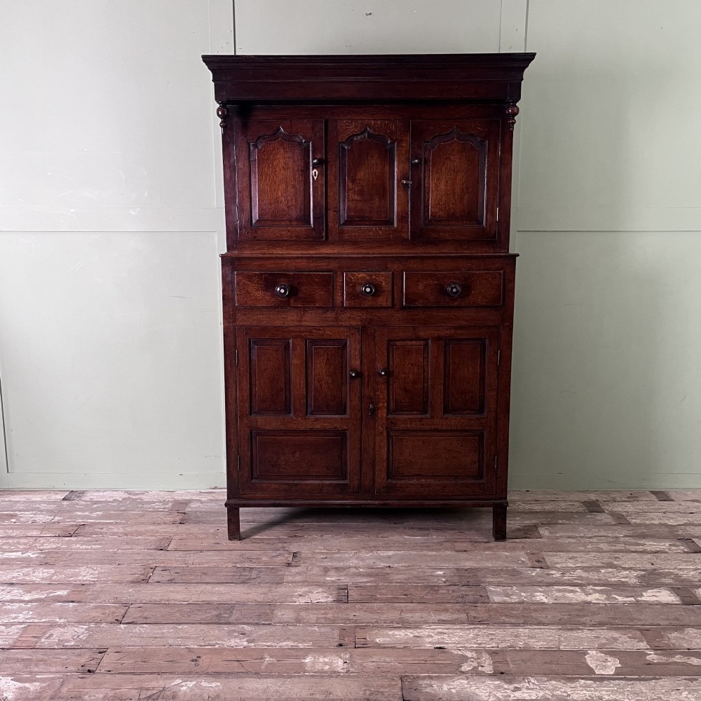 Antique Welsh Oak Cwpwrdd Deuddarn, Kitchen Cupboard C.1800