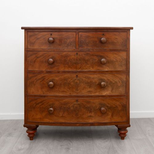 Victorian Flame Mahogany Bow Fronted Chest of Drawers