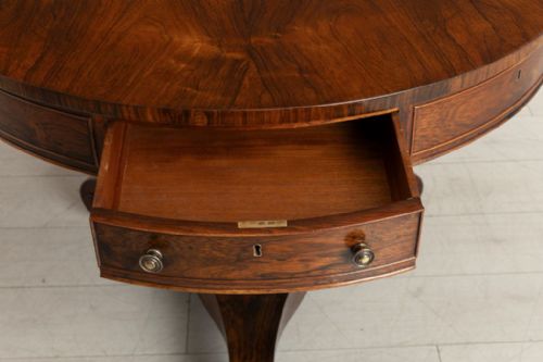 REGENCY ROSEWOOD DRUM TABLE WITH MAHOGANY LINED DRAWERS BRASS KNOBS C1820 - ADDITIONAL PHOTO 1