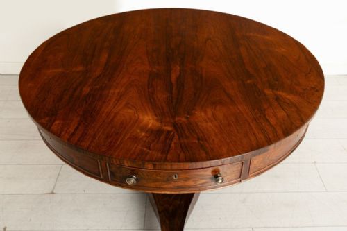 REGENCY ROSEWOOD DRUM TABLE WITH MAHOGANY LINED DRAWERS BRASS KNOBS C1820 - ADDITIONAL PHOTO 2