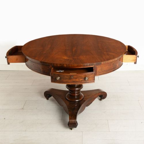 REGENCY ROSEWOOD DRUM TABLE WITH MAHOGANY LINED DRAWERS BRASS KNOBS C1820 - ADDITIONAL PHOTO 3