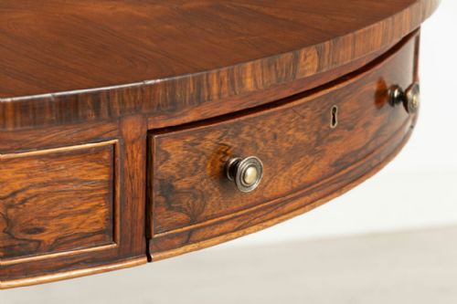 REGENCY ROSEWOOD DRUM TABLE WITH MAHOGANY LINED DRAWERS BRASS KNOBS C1820 - ADDITIONAL PHOTO 4