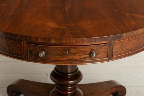 REGENCY ROSEWOOD DRUM TABLE WITH MAHOGANY LINED DRAWERS BRASS KNOBS C1820 - ADDITIONAL PHOTO 6