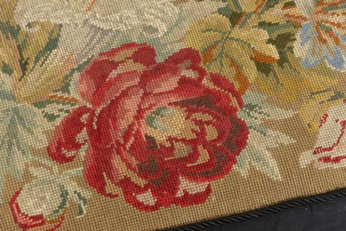 VICTORIAN LOW FOOTSTOOL IN WALNUT WITH CABRIOLE LEGS ORIGINAL FABRIC - ADDITIONAL PHOTO 2