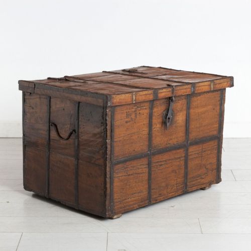 Antique Mahogany & Iron Bound Trunk C.1850