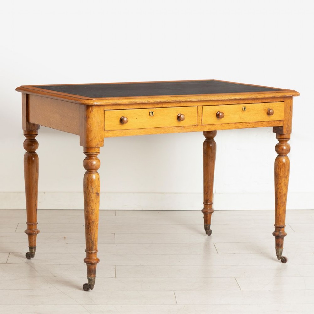 Victorian Writing Table in Oak with Leather Top