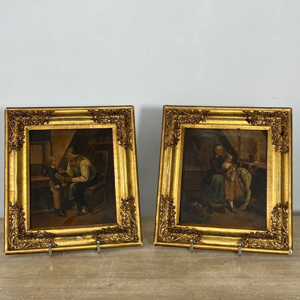 Pair of Early 19th Oil on Tin Paintings