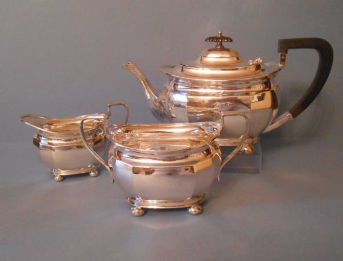 heavy antique solid silver george v 3piece tea set - CATEGORY: ANTIQUE SILVER - DATED 1920