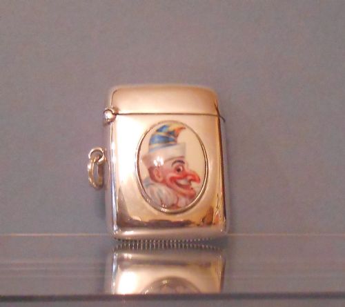 excellent victorian solid silver enamel vesta case 1898 - CATEGORY: ANTIQUE SILVER - DATED VICTORIAN