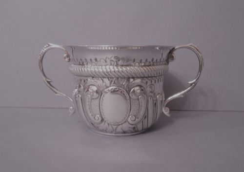 late victorian antique solid silver porringer - CATEGORY: ANTIQUE SILVER - DATED VICTORIAN