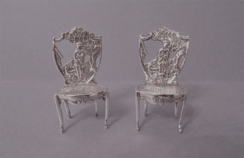 pair of antique miniature solid silver chairs - CATEGORY: ANTIQUE SILVER - DATED EDWARDIAN