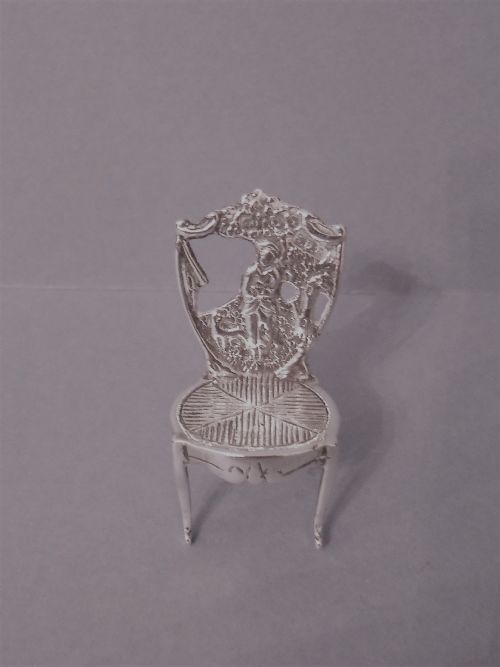 PAIR OF ANTIQUE MINIATURE SOLID SILVER CHAIRS - ADDITIONAL PHOTO 1