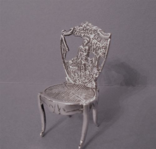 PAIR OF ANTIQUE MINIATURE SOLID SILVER CHAIRS - ADDITIONAL PHOTO 2