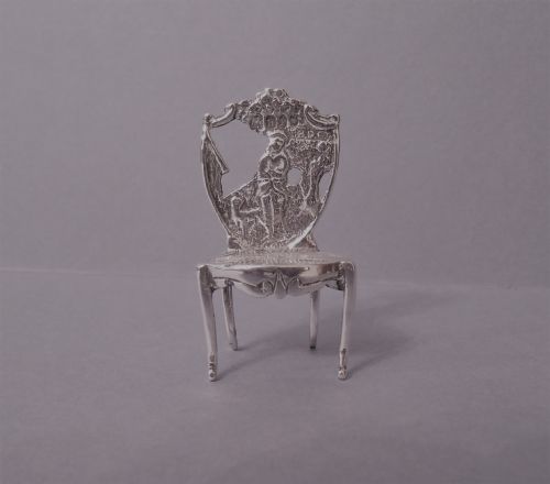PAIR OF ANTIQUE MINIATURE SOLID SILVER CHAIRS - ADDITIONAL PHOTO 3