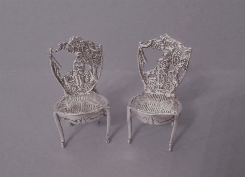 PAIR OF ANTIQUE MINIATURE SOLID SILVER CHAIRS - ADDITIONAL PHOTO 5