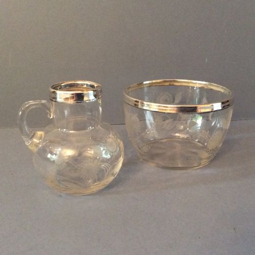 antique edwardian silverrimmed jug and bowl - CATEGORY: ANTIQUE GLASS - DATED EDWARDIAN