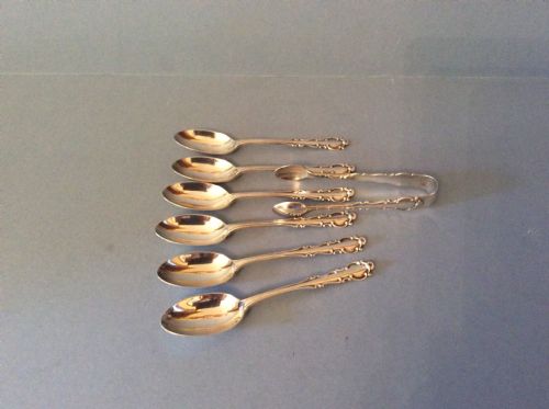 SET OF ANTIQUE SILVER TEASPOONS AND SUGAR TONGS - ADDITIONAL PHOTO 1