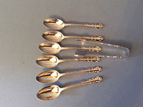 SET OF ANTIQUE SILVER TEASPOONS AND SUGAR TONGS - ADDITIONAL PHOTO 4