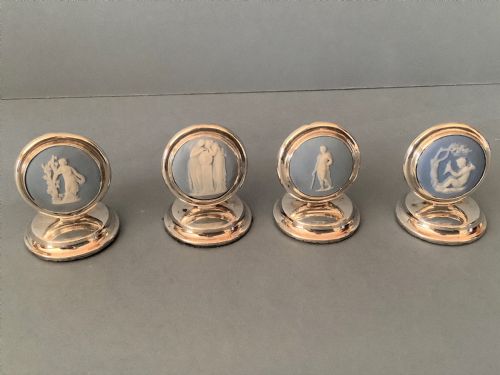 SET OF 4 ANTIQUE SILVER WEDGWOOD MENU HOLDERS - ADDITIONAL PHOTO 1